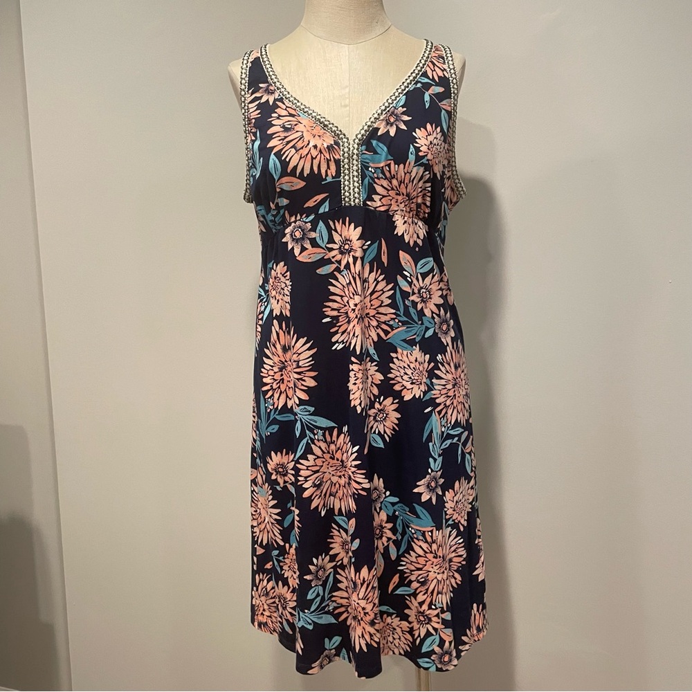 Lucky Brand navy with peach flowers sundress size L